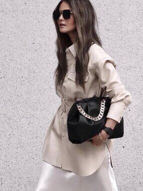 ZARA LIGHT TAN FAUX LEATHER LONG SLEEVE SHIRT JACKET SIZE MEDIUM